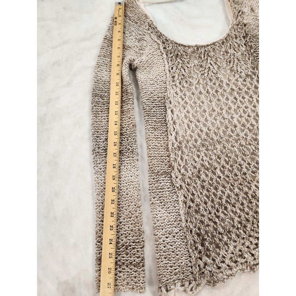 Free People Womens Open Knit Sweater Medium Boho Layered Gauze Tunic - Picture 13 of 14